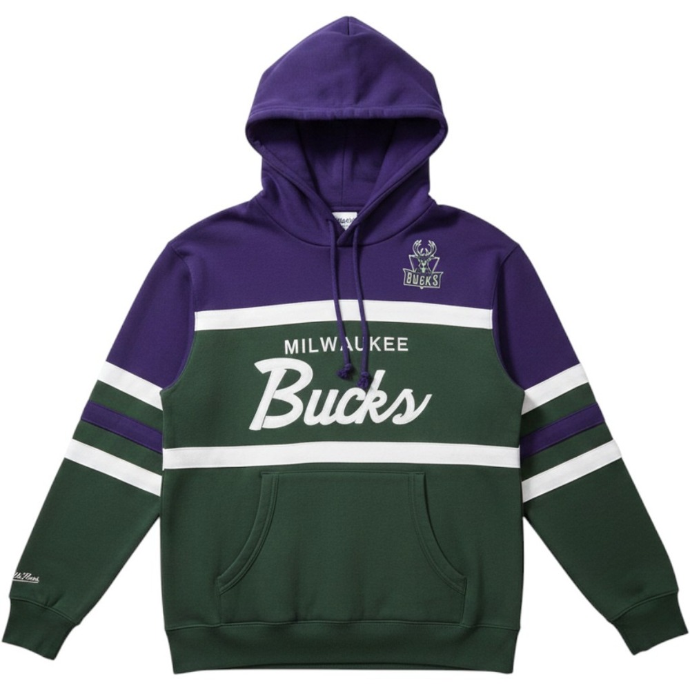 Mitchell & Ness Milwaukee Bucks Hoodie Mens Purple Green Colorblock Sweatshirt